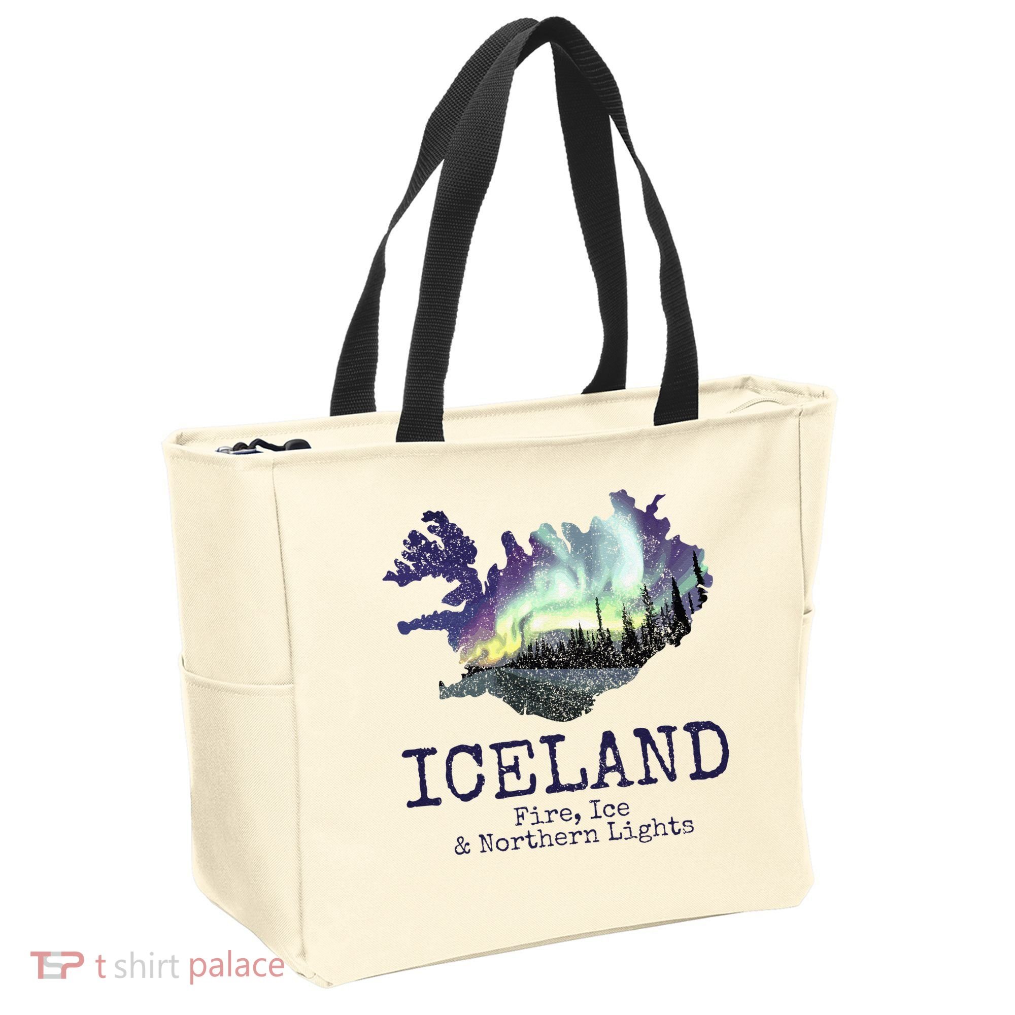 Iceland Map Fire Ice Northern Light Icelandic Souvenir Tote Bag