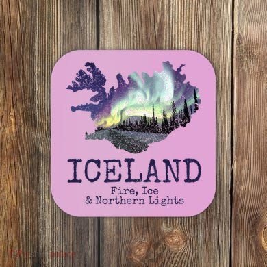 Iceland Map Fire Ice Northern Light Icelandic Souvenir Coaster