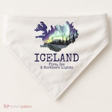 Iceland Map Fire Ice Northern Light Icelandic Souvenir USA-Made Doggie Bandana