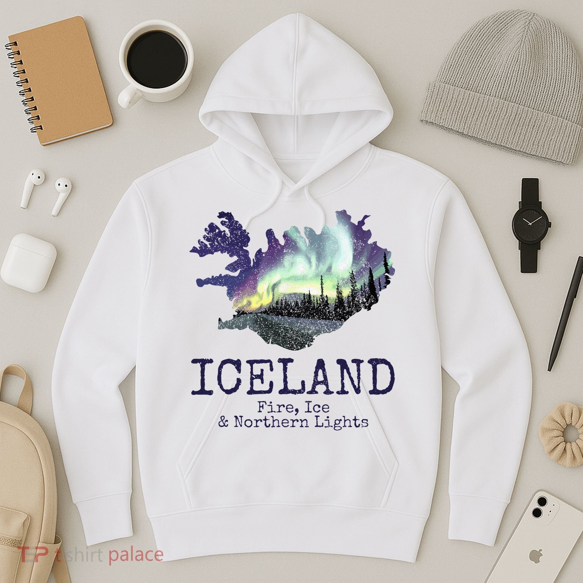 Iceland Map Fire Ice Northern Light Icelandic Souvenir Hoodie