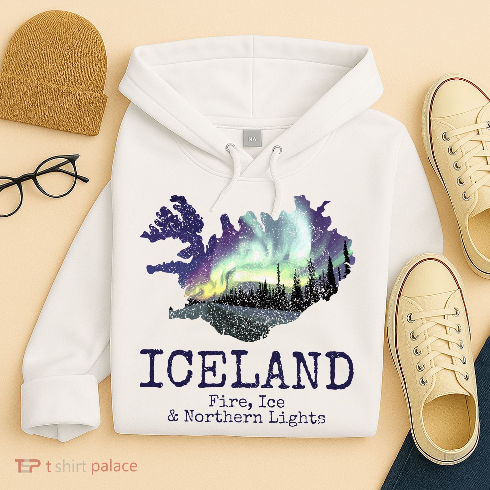 Iceland Map Fire Ice Northern Light Icelandic Souvenir Hoodie