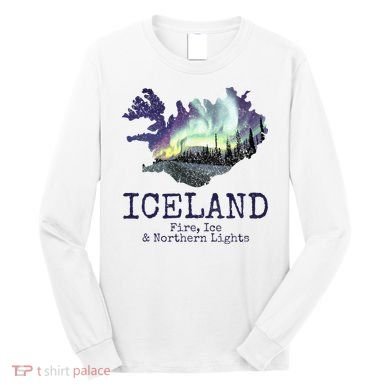 Iceland Map Fire Ice Northern Light Icelandic Souvenir Long Sleeve Shirt