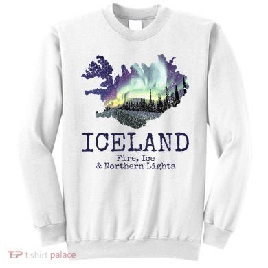 Iceland Map Fire Ice Northern Light Icelandic Souvenir Sweatshirt