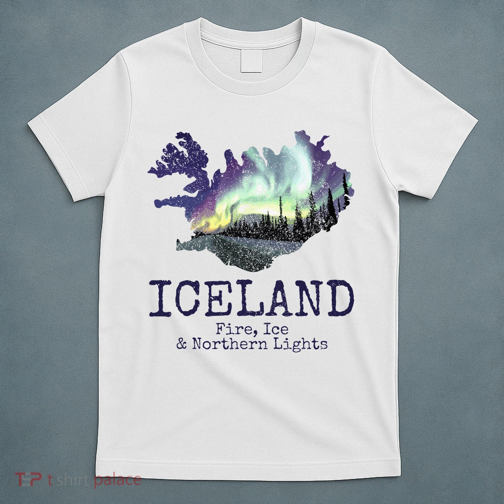 Iceland Map Fire Ice Northern Light Icelandic Souvenir T-Shirt