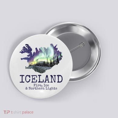 Iceland Map Fire Ice Northern Light Icelandic Souvenir Button