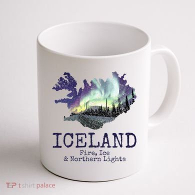 Iceland Map Fire Ice Northern Light Icelandic Souvenir Coffee Mug back