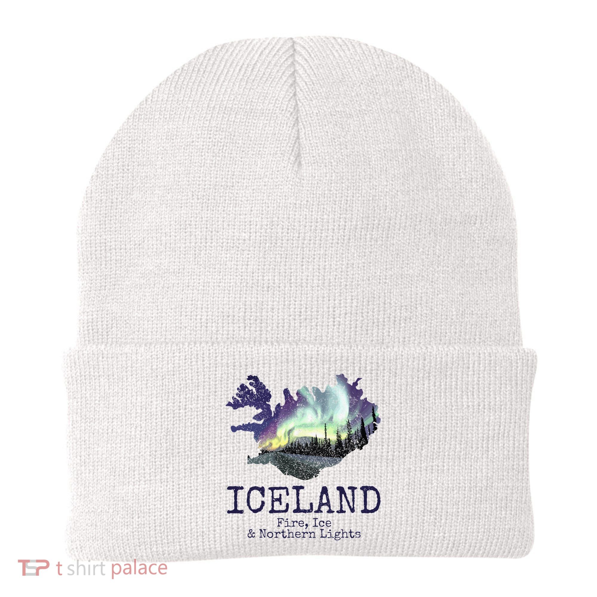 Iceland Map Fire Ice Northern Light Icelandic Souvenir Beanie