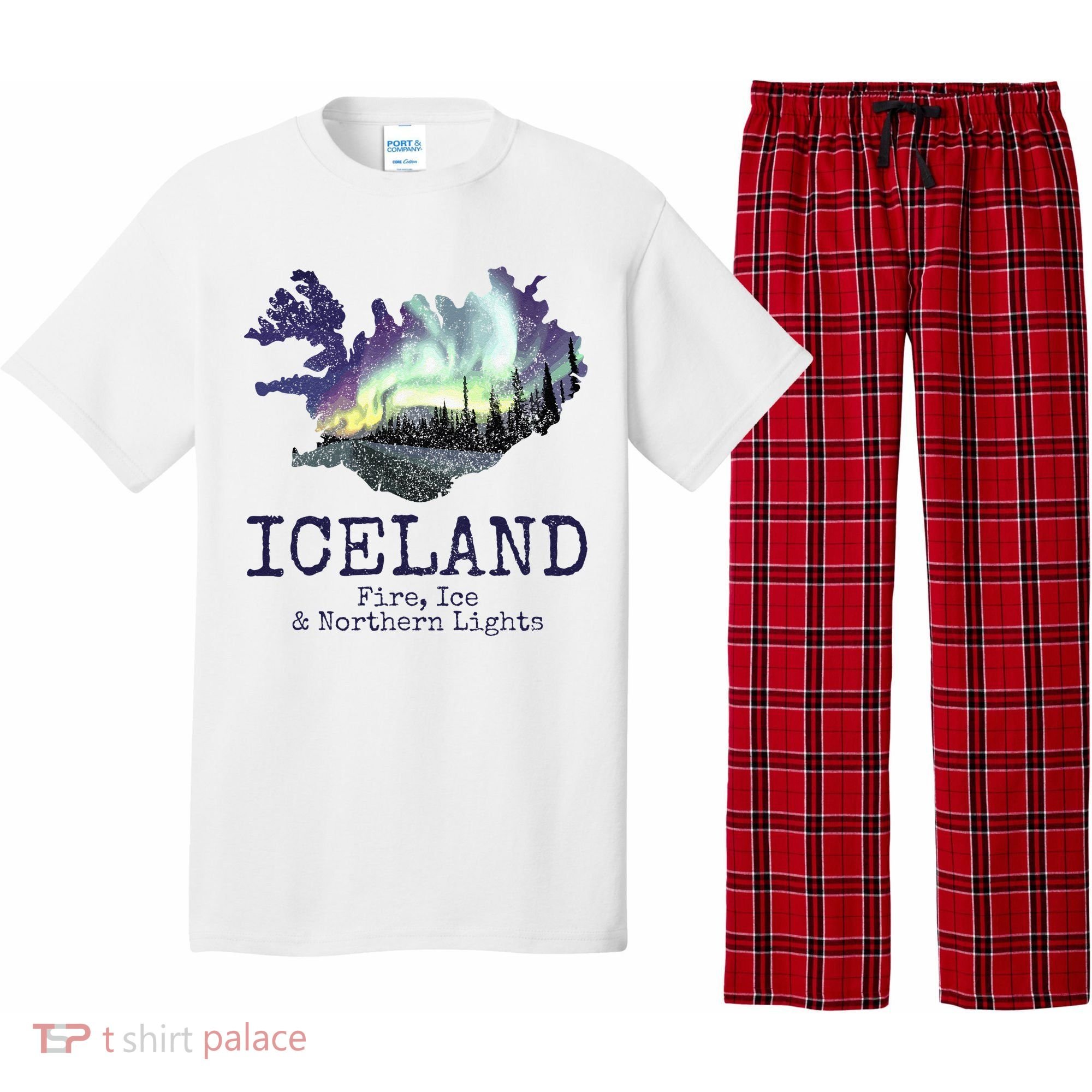 Iceland Map Fire Ice Northern Light Icelandic Souvenir Pajama Set