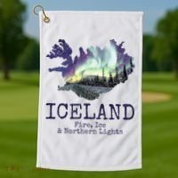 Iceland Map Fire Ice Northern Light Icelandic Souvenir Golf Towel thumb 1