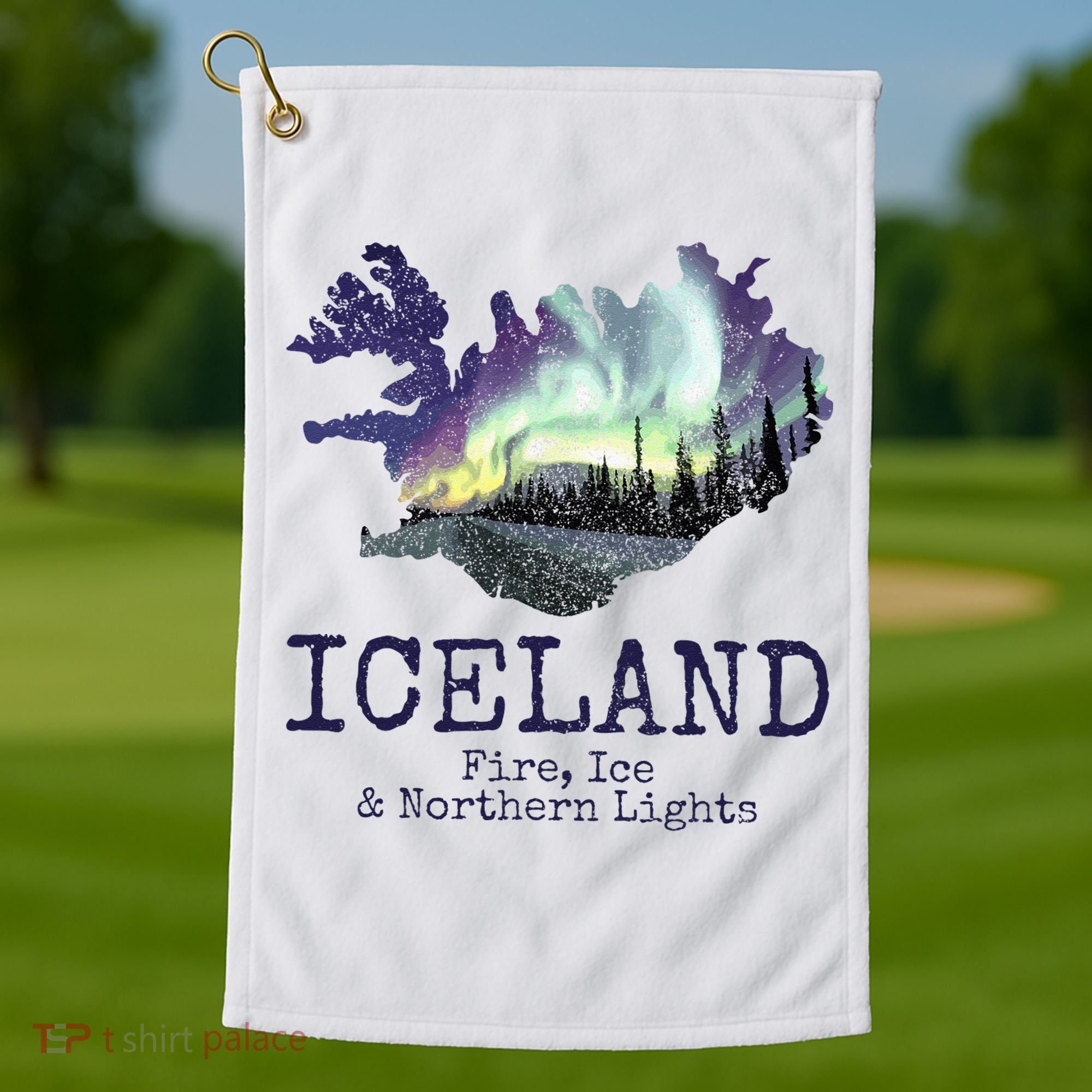 Iceland Map Fire Ice Northern Light Icelandic Souvenir Golf Towel