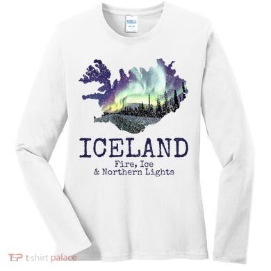 Iceland Map Fire Ice Northern Light Icelandic Souvenir Women's Long Sleeve Shirt