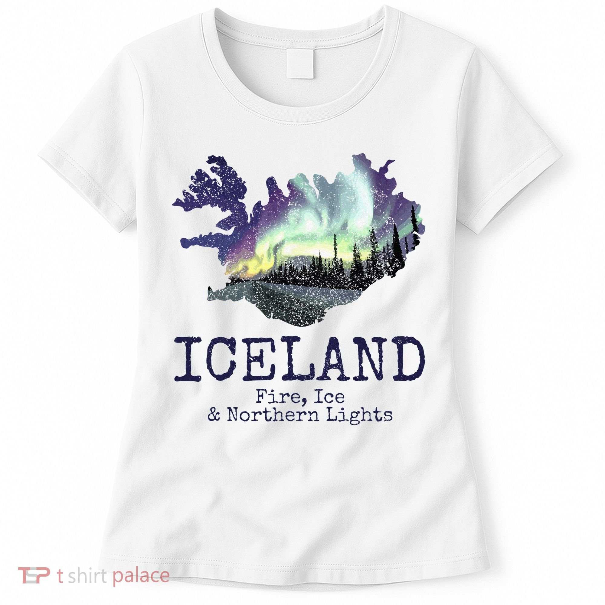 Iceland Map Fire Ice Northern Light Icelandic Souvenir Women's T-Shirt