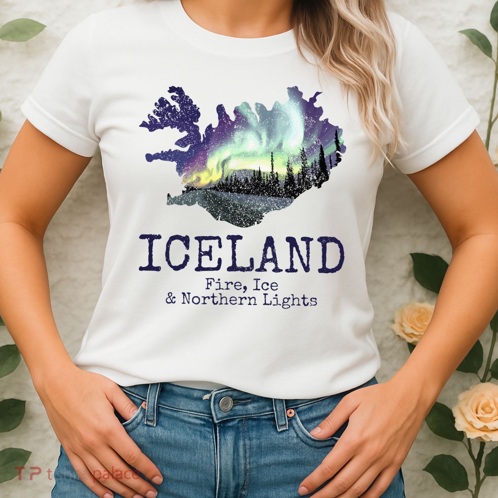 Iceland Map Fire Ice Northern Light Icelandic Souvenir Women's T-Shirt