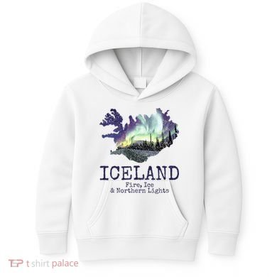 Iceland Map Fire Ice Northern Light Icelandic Souvenir Kids Hoodie