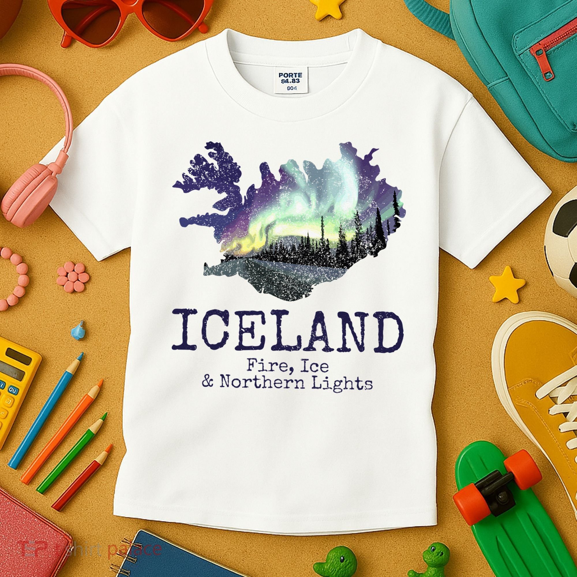 Iceland Map Fire Ice Northern Light Icelandic Souvenir Kids T-Shirt