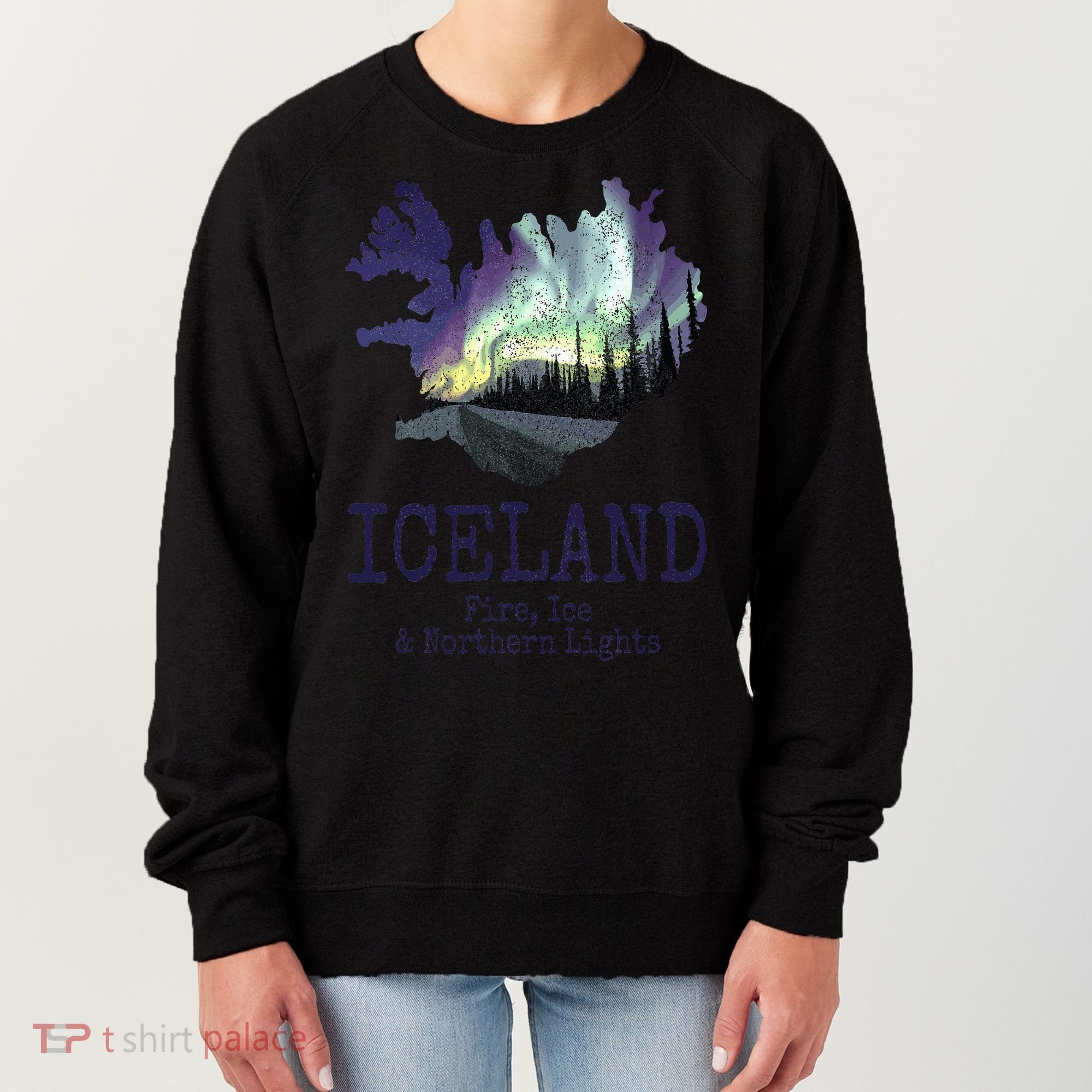 Iceland Map Fire Ice Northern Light Icelandic Souvenir Women's Sweatshirt