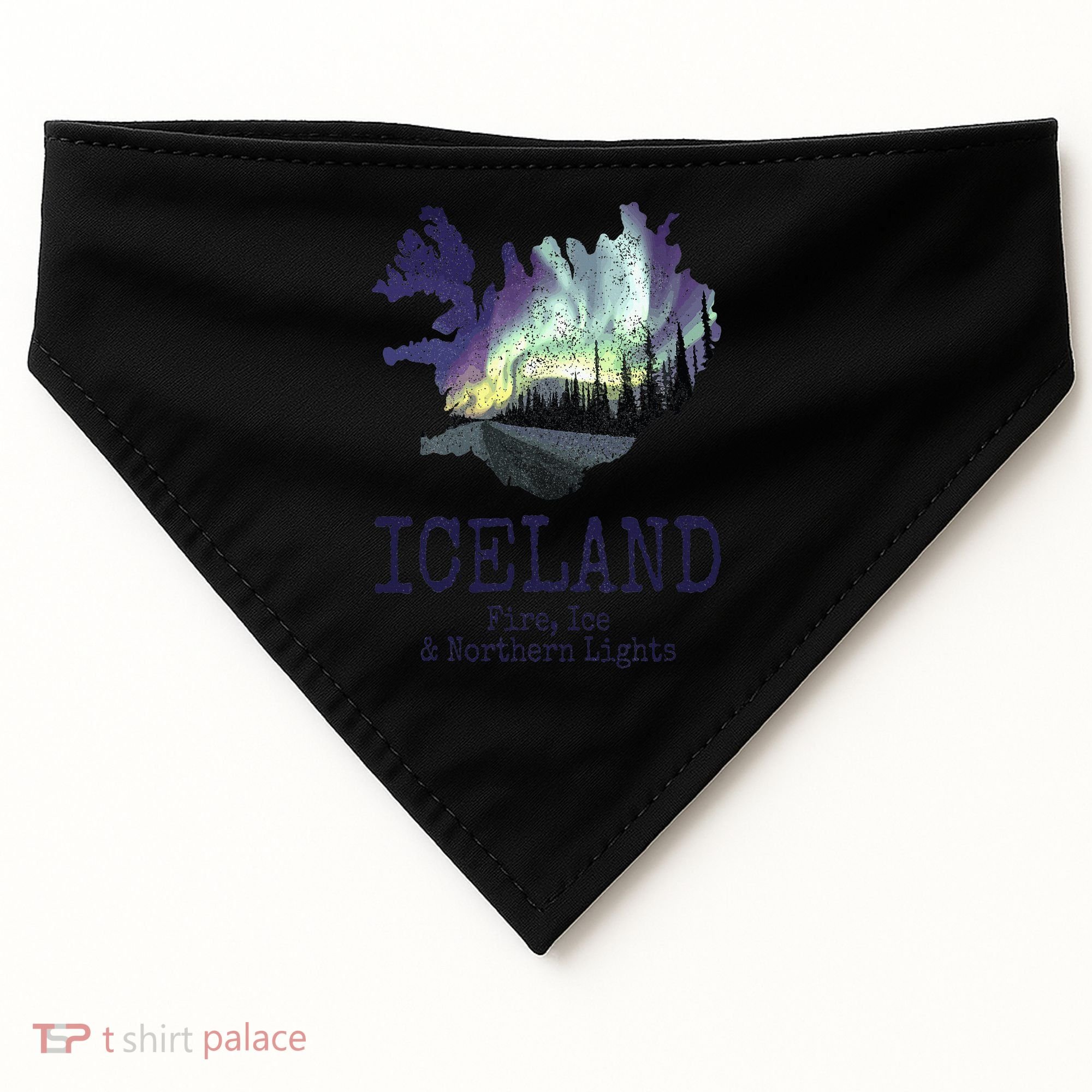 Iceland Map Fire Ice Northern Light Icelandic Souvenir USA-Made Doggie Bandana