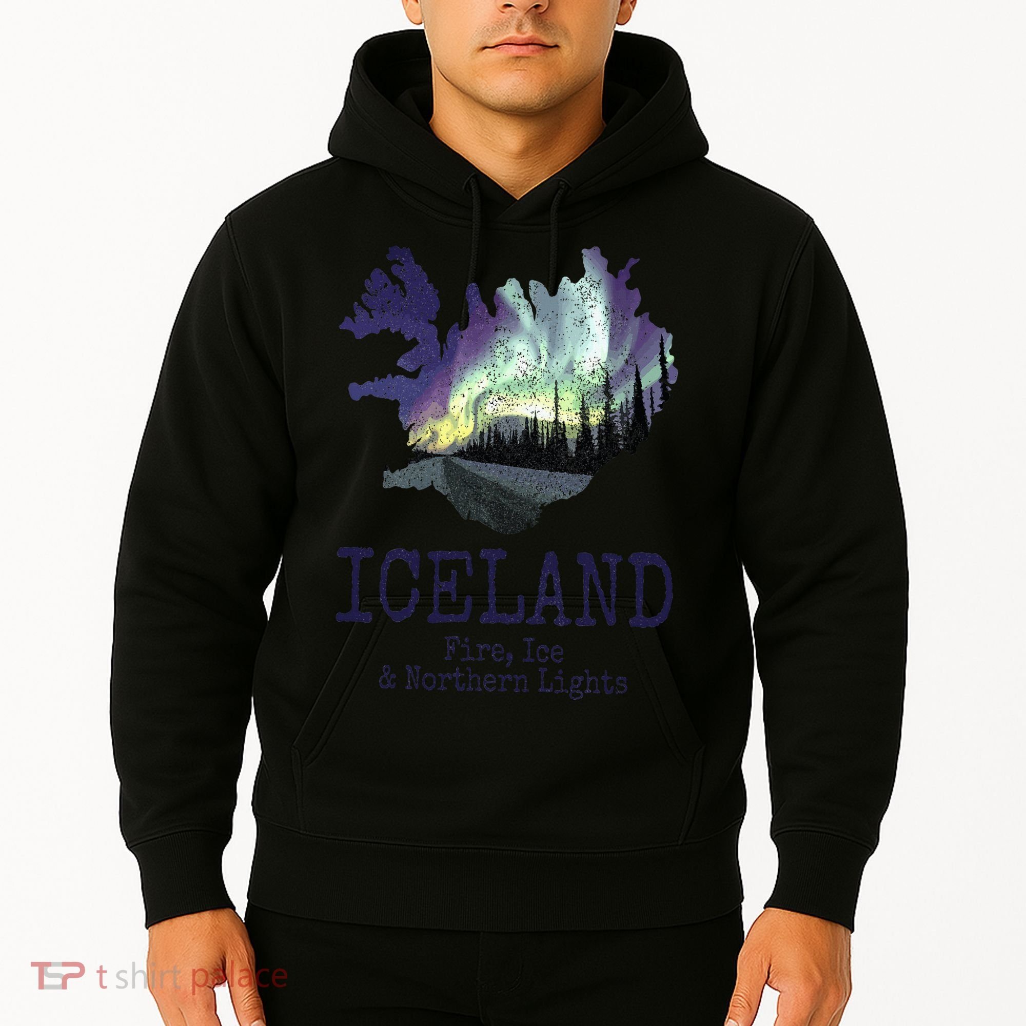 Iceland Map Fire Ice Northern Light Icelandic Souvenir Hoodie