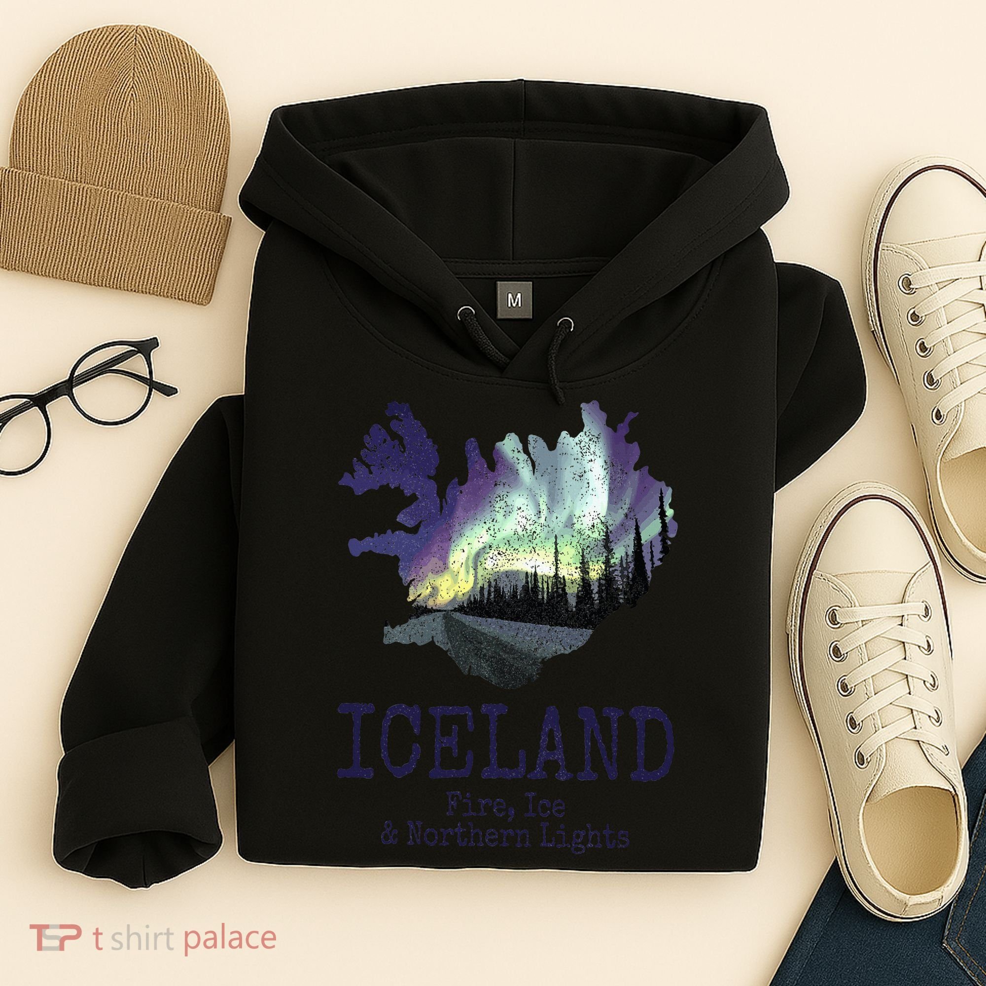 Iceland Map Fire Ice Northern Light Icelandic Souvenir Hoodie