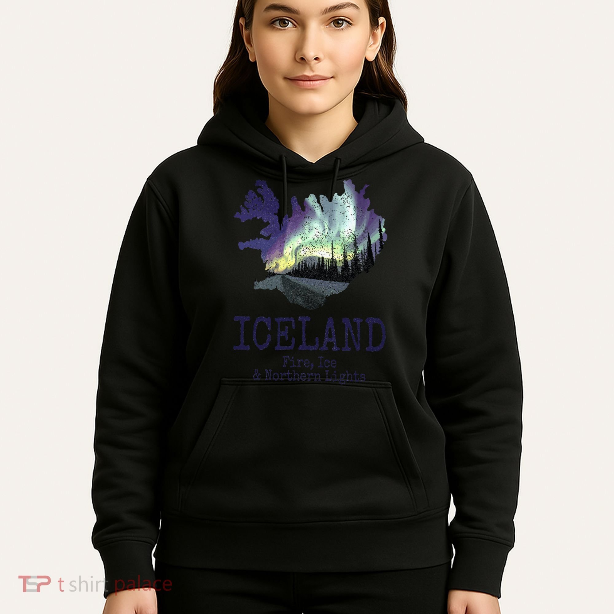 Iceland Map Fire Ice Northern Light Icelandic Souvenir Hoodie