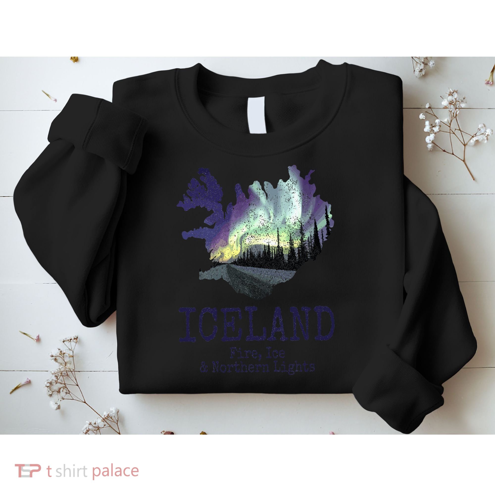 Iceland Map Fire Ice Northern Light Icelandic Souvenir Sweatshirt