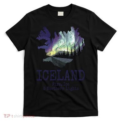 Iceland Map Fire Ice Northern Light Icelandic Souvenir T-Shirt