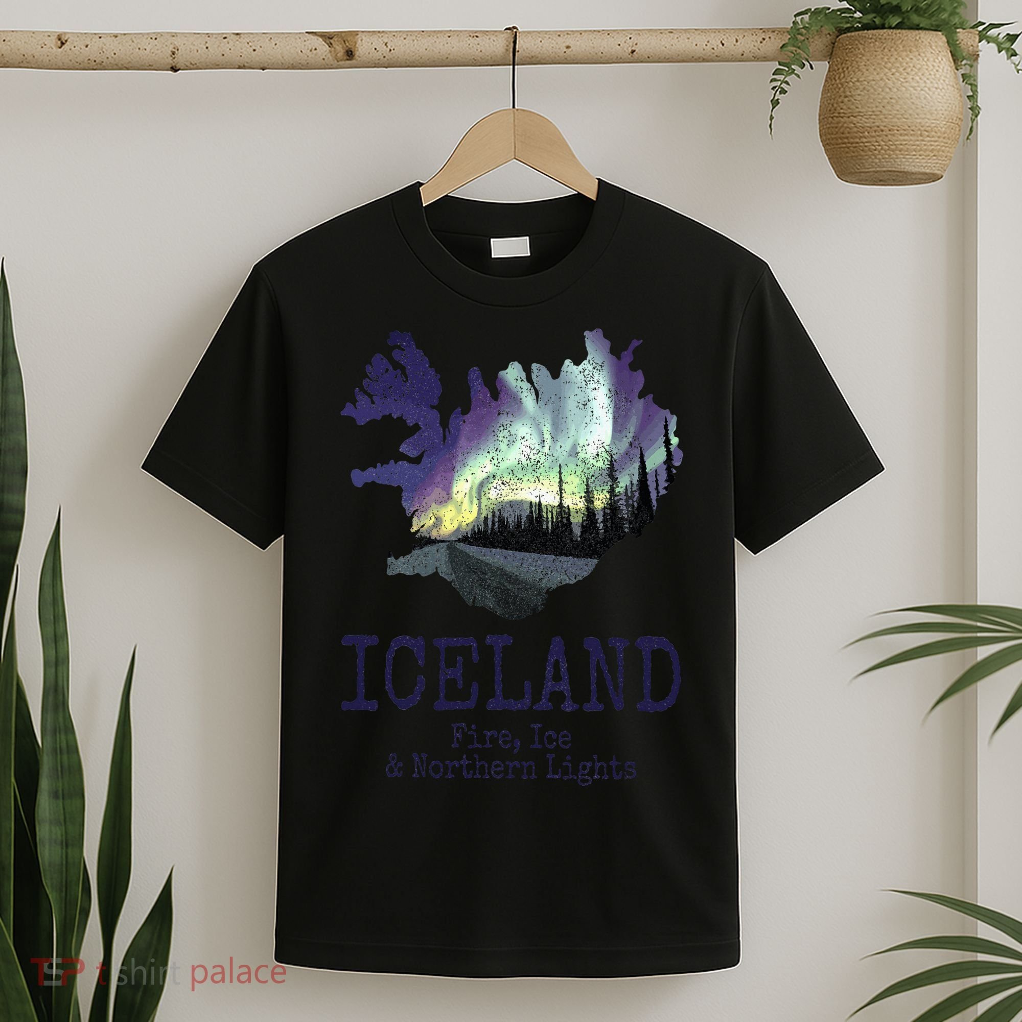 Iceland Map Fire Ice Northern Light Icelandic Souvenir T-Shirt