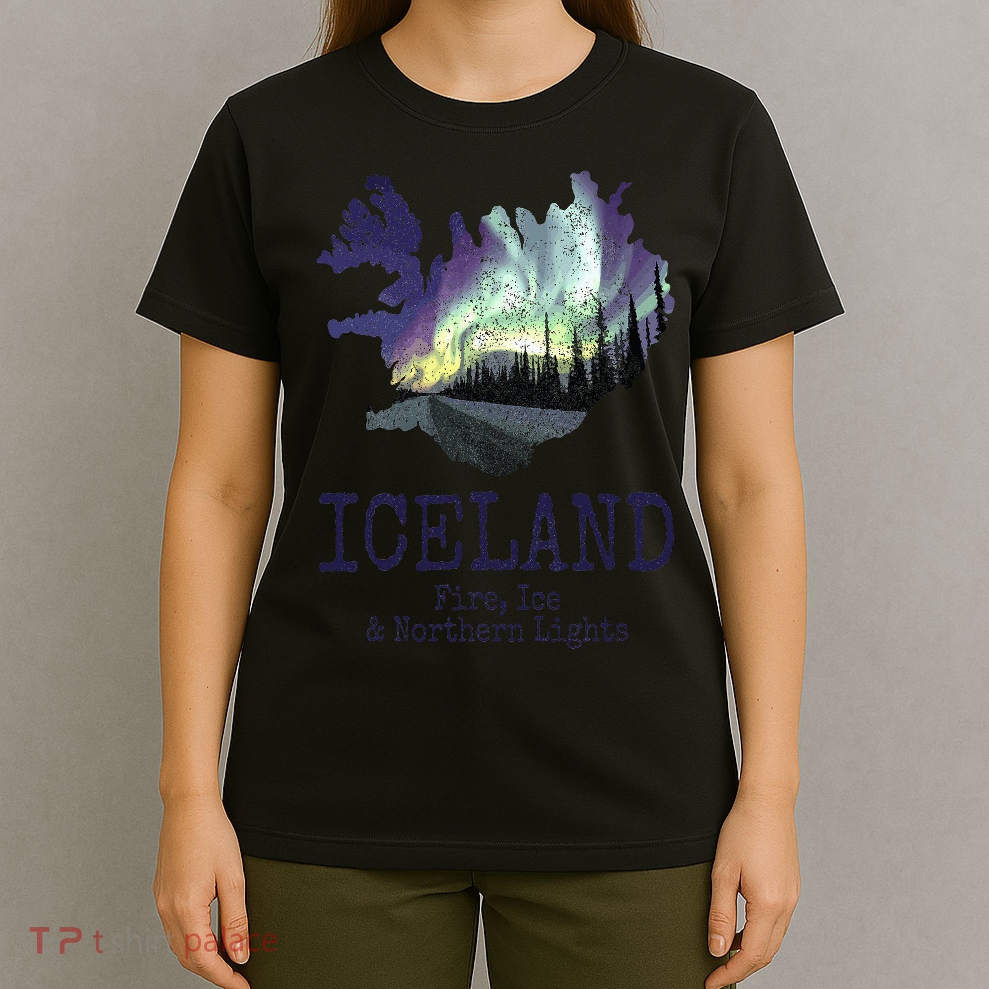 Iceland Map Fire Ice Northern Light Icelandic Souvenir T-Shirt