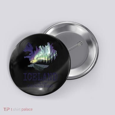 Iceland Map Fire Ice Northern Light Icelandic Souvenir Button