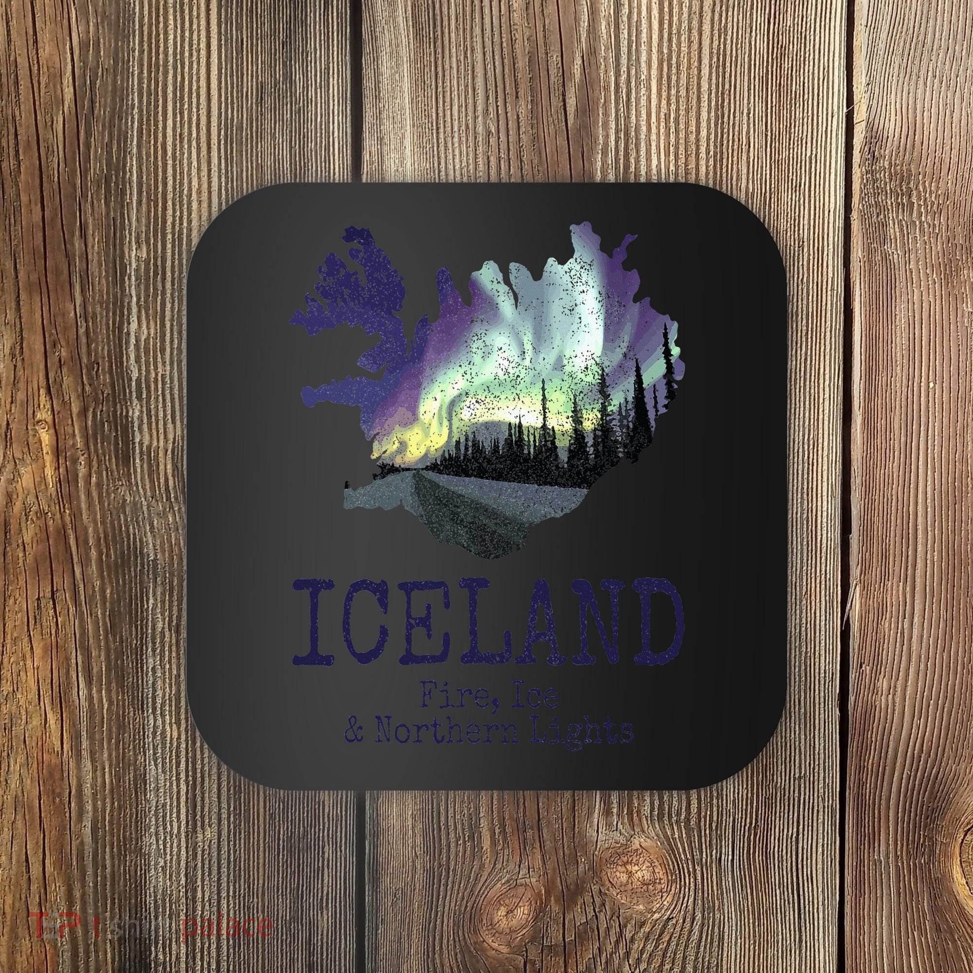 Iceland Map Fire Ice Northern Light Icelandic Souvenir Coaster