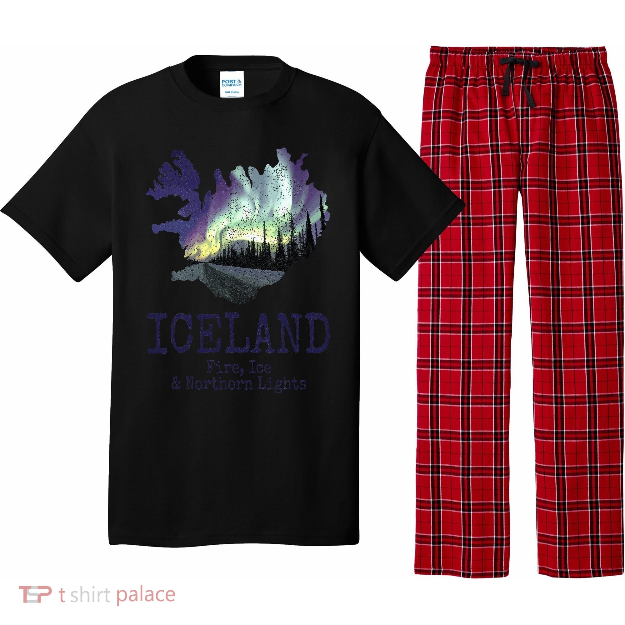 Iceland Map Fire Ice Northern Light Icelandic Souvenir Pajama Set
