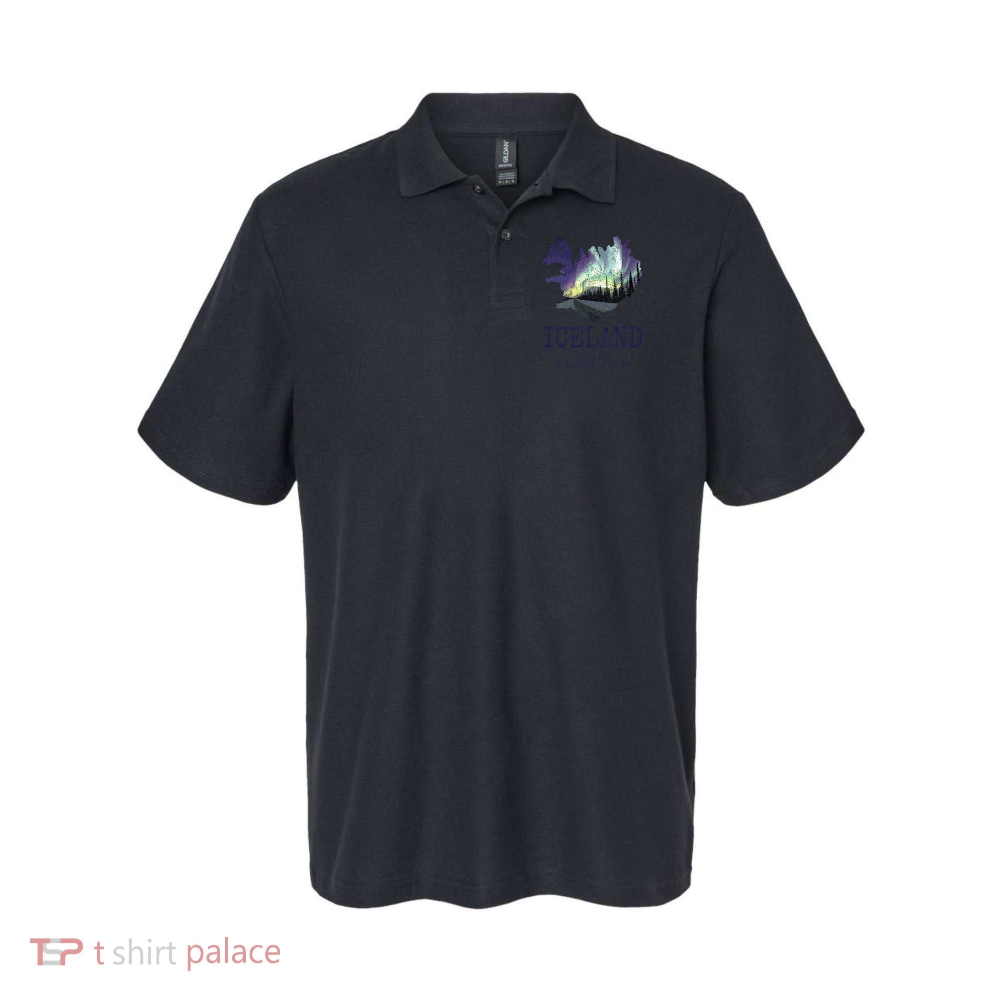 Iceland Map Fire Ice Northern Light Icelandic Souvenir Polo