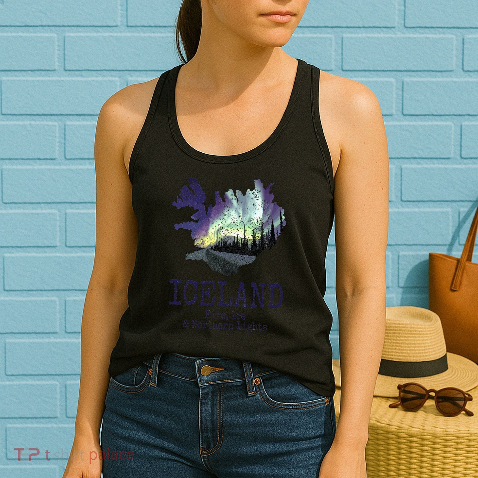 Iceland Map Fire Ice Northern Light Icelandic Souvenir Women's Tank Top