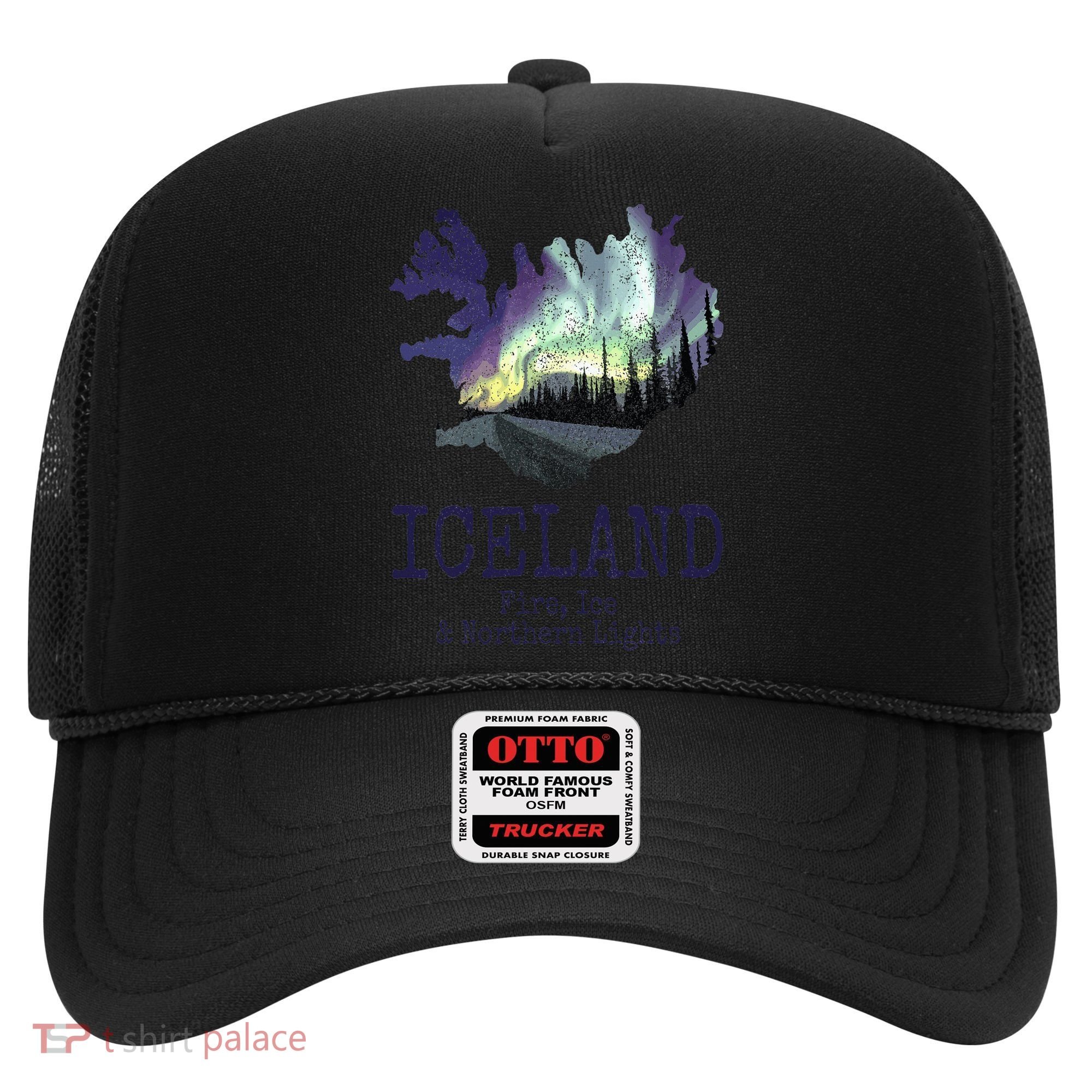 Iceland Map Fire Ice Northern Light Icelandic Souvenir Hat