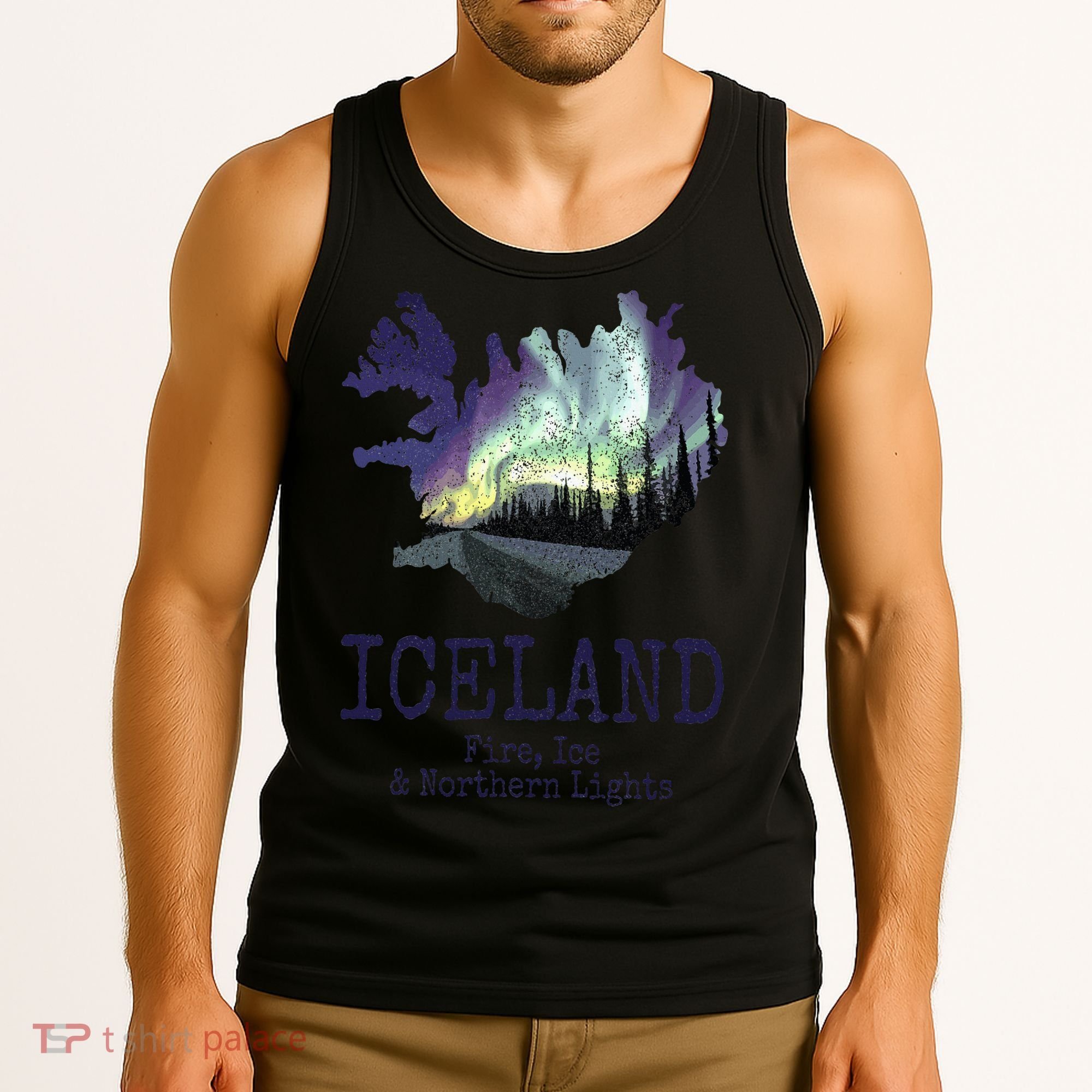 Iceland Map Fire Ice Northern Light Icelandic Souvenir Tank Top