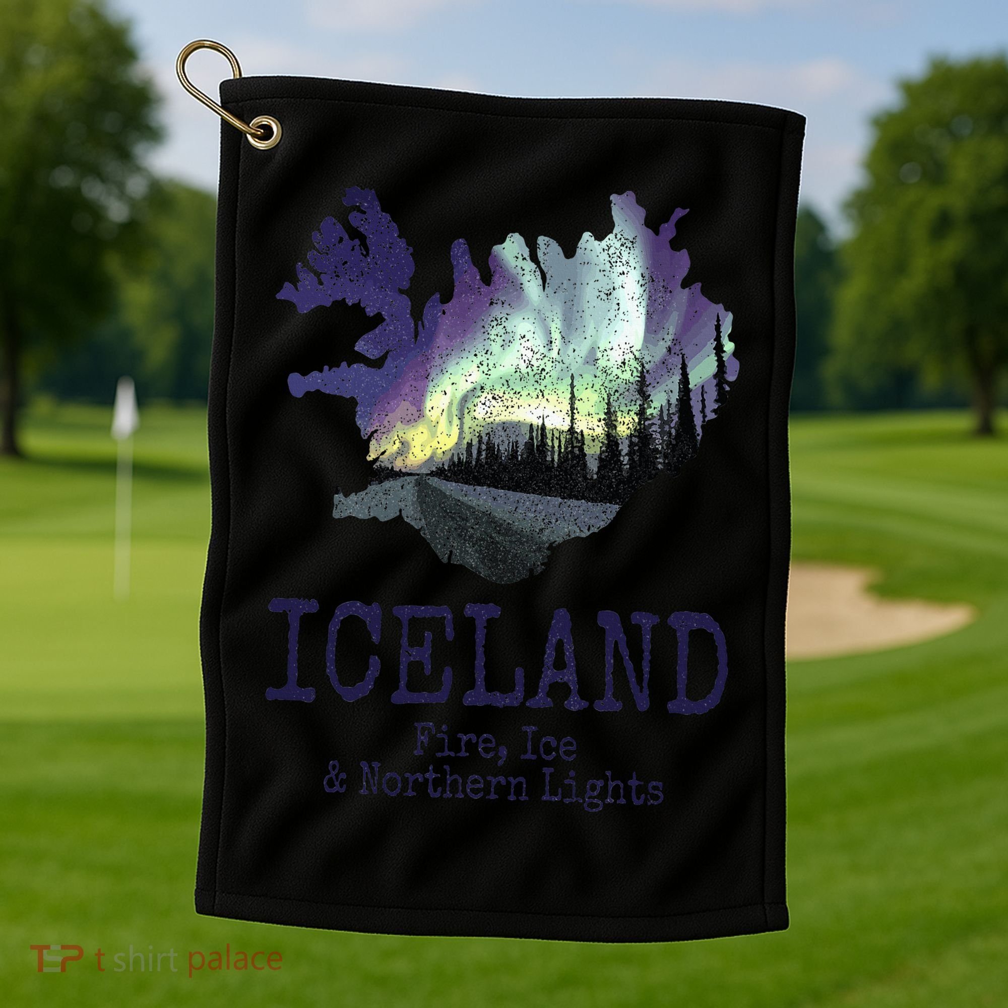 Iceland Map Fire Ice Northern Light Icelandic Souvenir Golf Towel