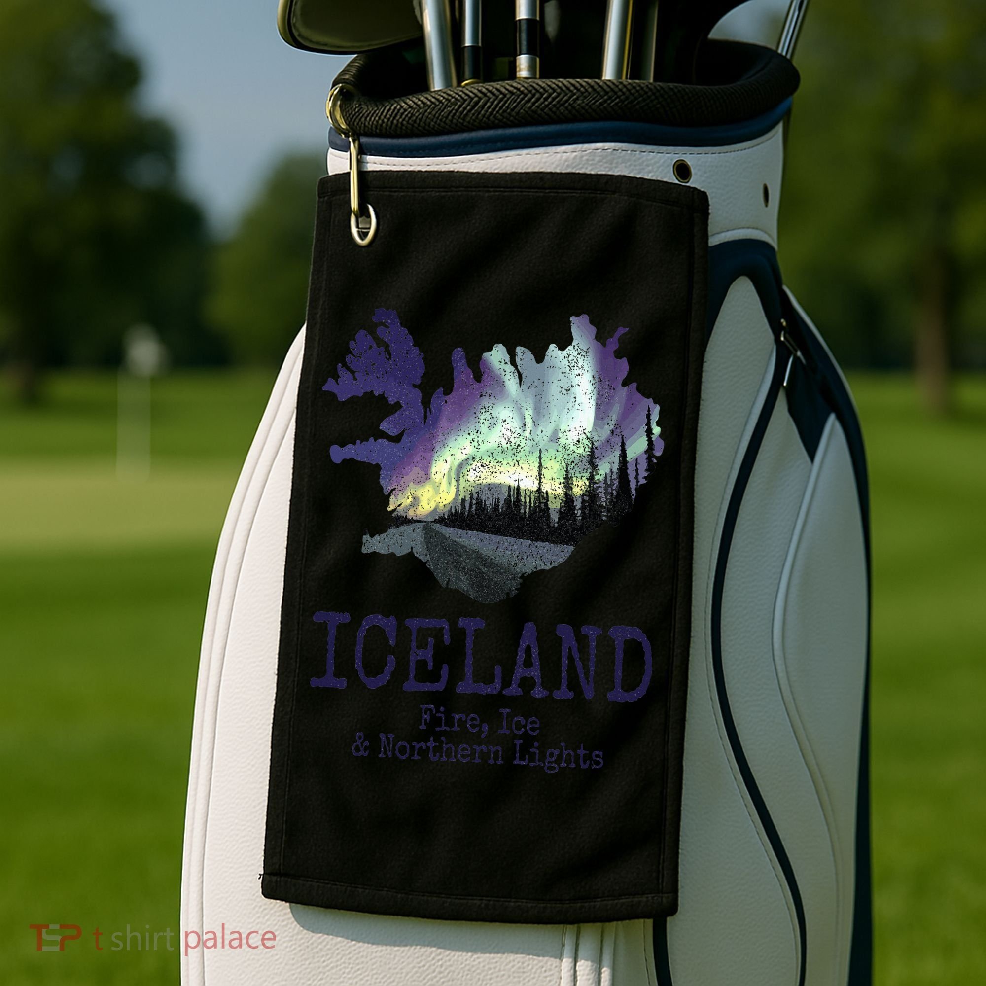 Iceland Map Fire Ice Northern Light Icelandic Souvenir Golf Towel