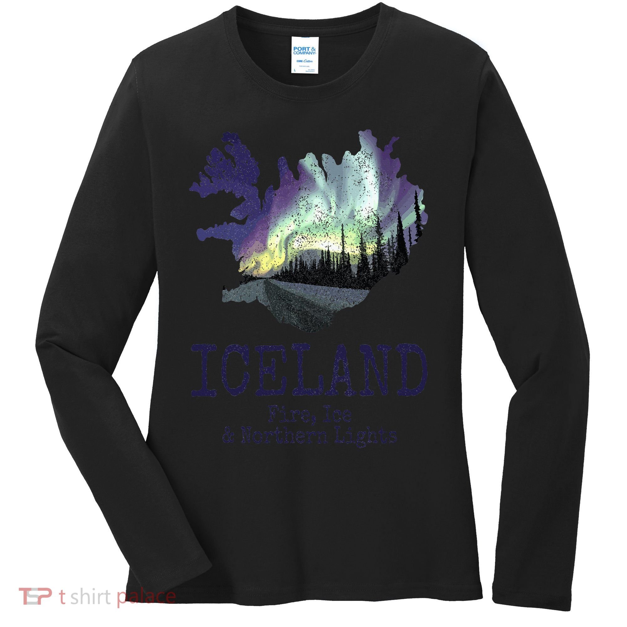 Iceland Map Fire Ice Northern Light Icelandic Souvenir Women's Long Sleeve Shirt