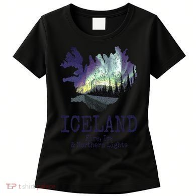 Iceland Map Fire Ice Northern Light Icelandic Souvenir Women's T-Shirt