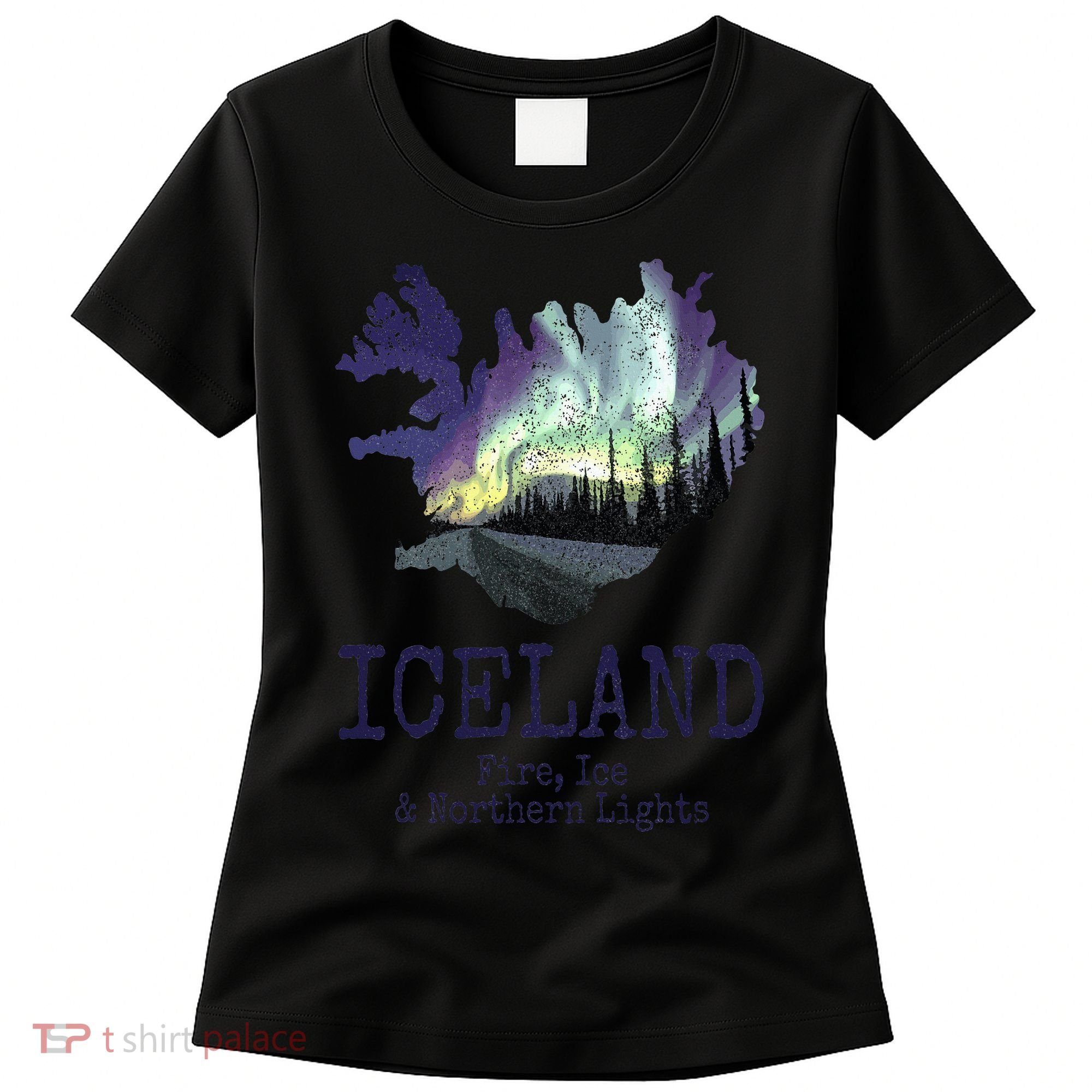 Iceland Map Fire Ice Northern Light Icelandic Souvenir Women's T-Shirt