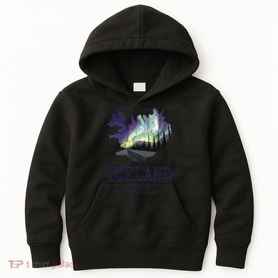 Iceland Map Fire Ice Northern Light Icelandic Souvenir Kids Hoodie
