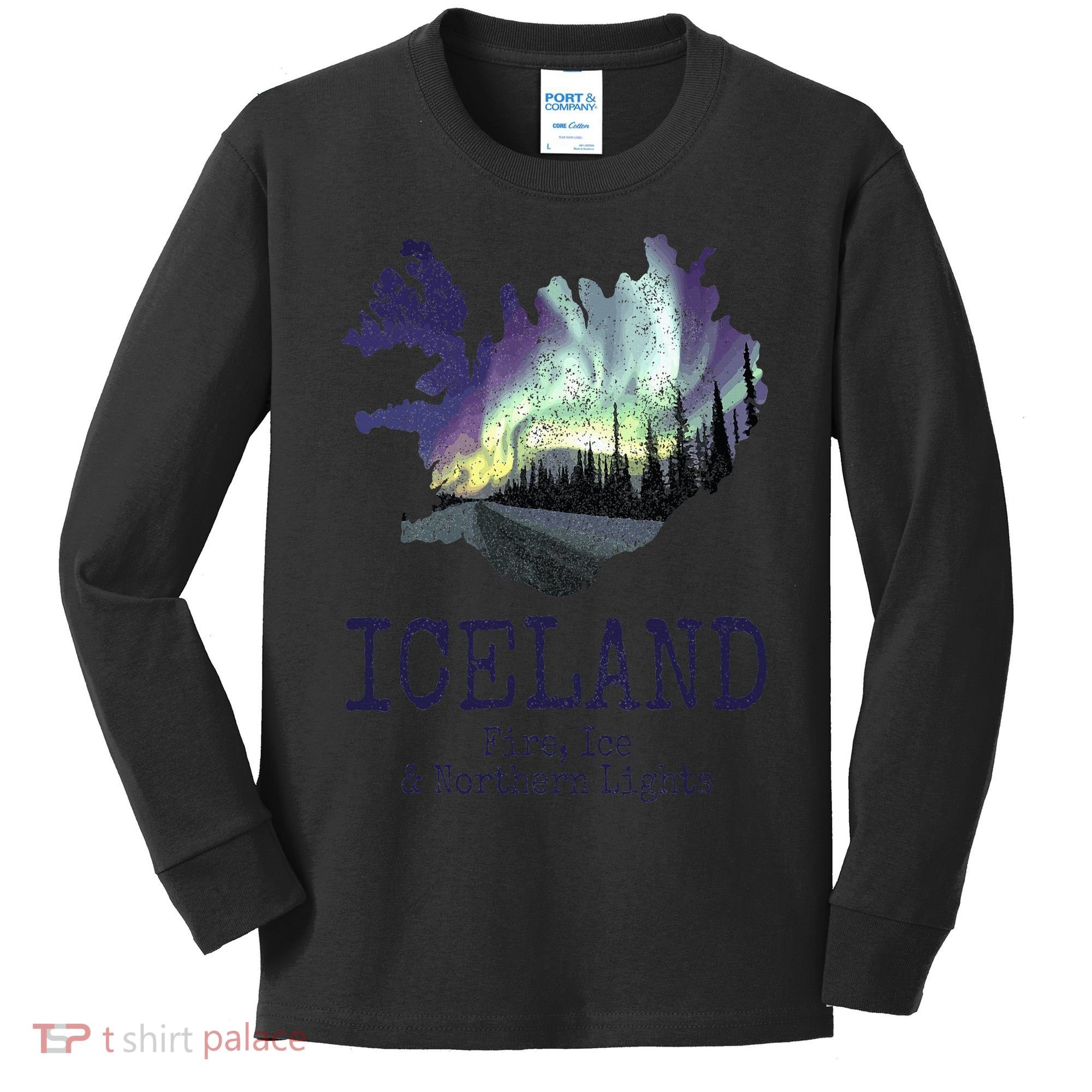 Iceland Map Fire Ice Northern Light Icelandic Souvenir Kids Long Sleeve Shirt