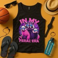 In My Feral Era Awesome Raccoon Cringe Meme Funny Raccoon Tank Top thumb 4