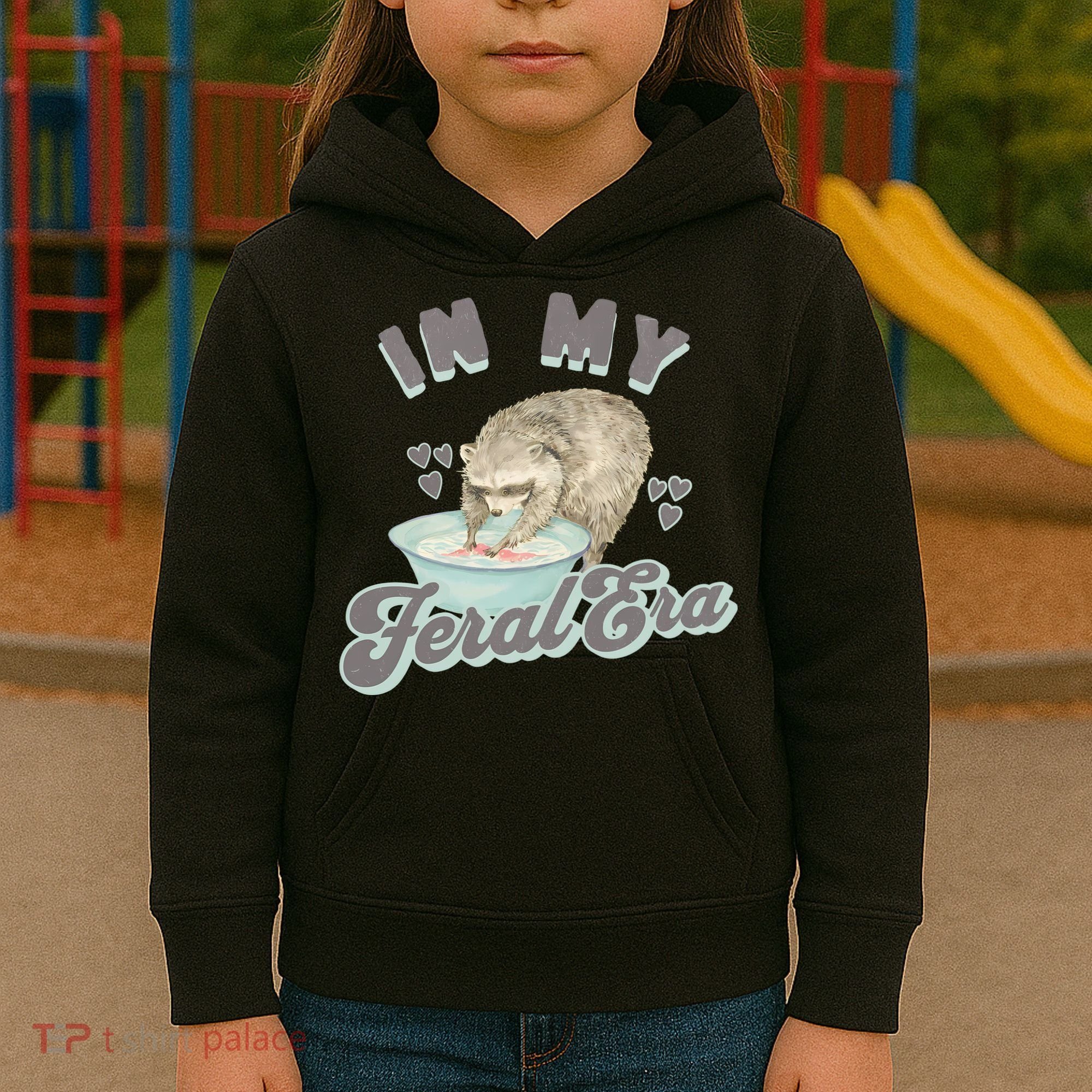 In My Feral Era Raccoon Kids Hoodie