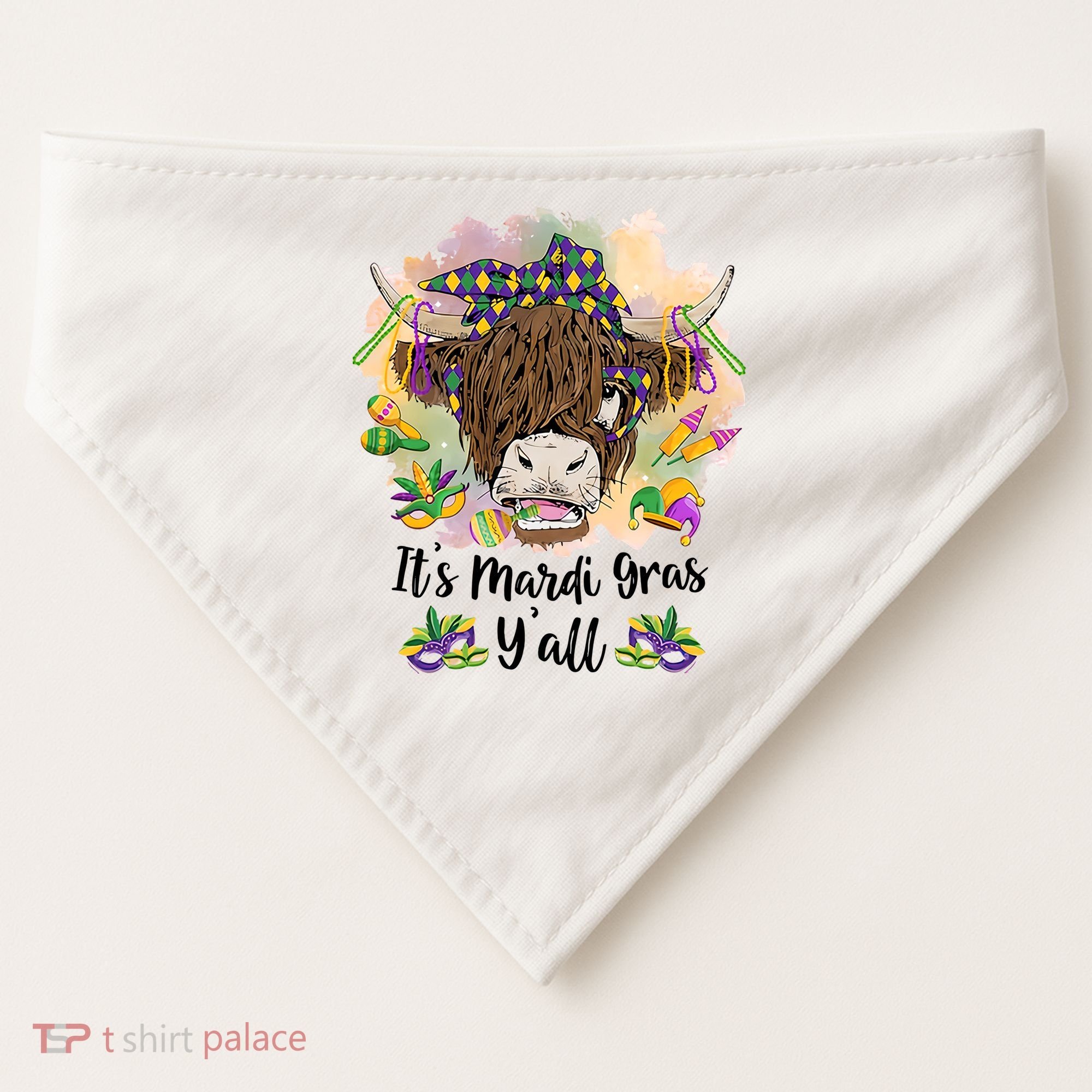 It's Mardi Gras Y'all Heifer Cow Farmer Farming Funny USA-Made Doggie Bandana