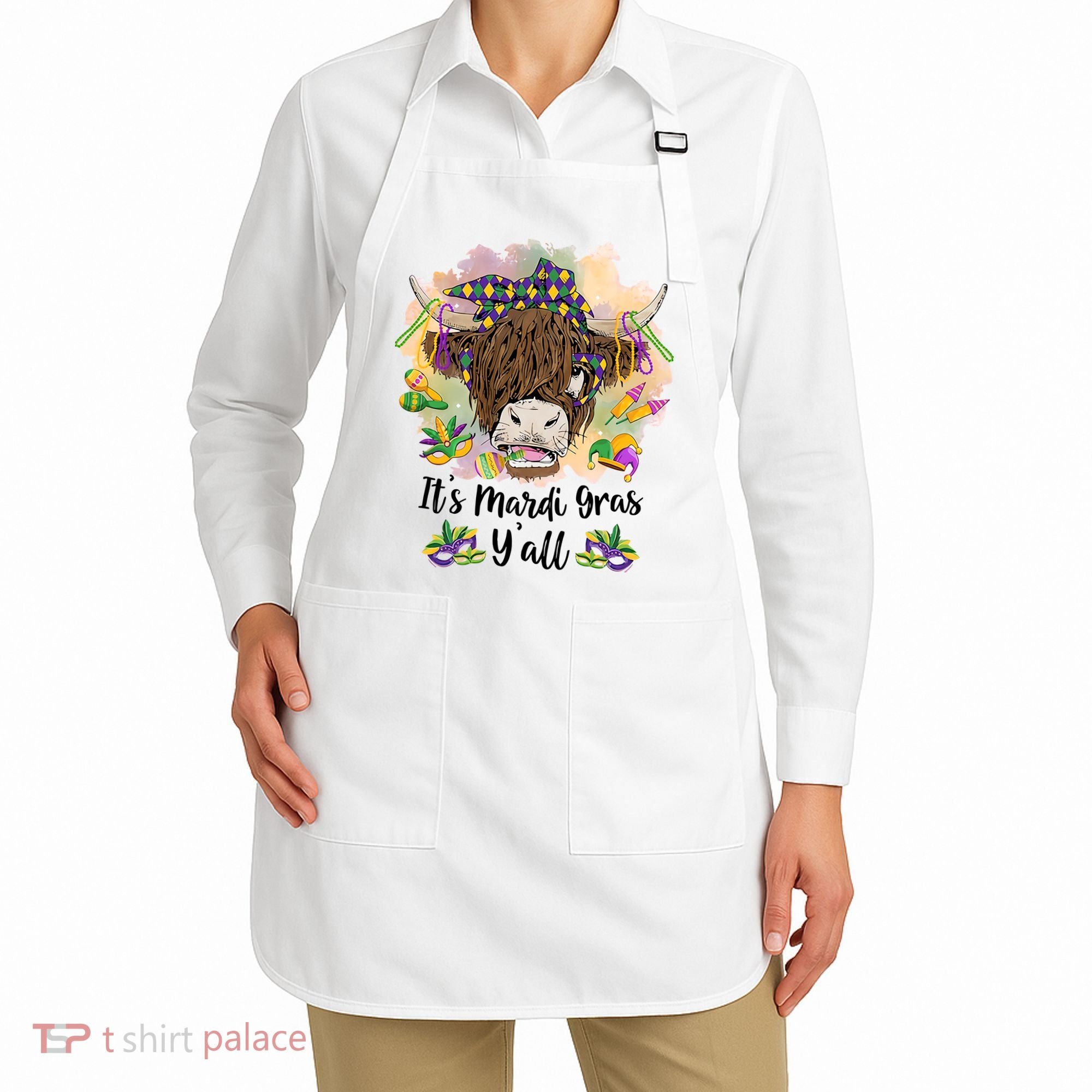 It's Mardi Gras Y'all Heifer Cow Farmer Farming Funny Apron
