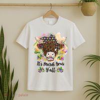 It's Mardi Gras Y'all Heifer Cow Farmer Farming Funny T-Shirt thumb 2