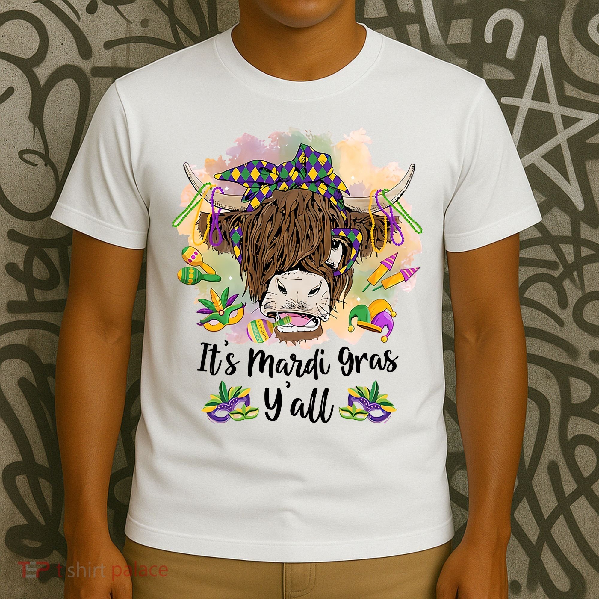 It's Mardi Gras Y'all Heifer Cow Farmer Farming Funny T-Shirt