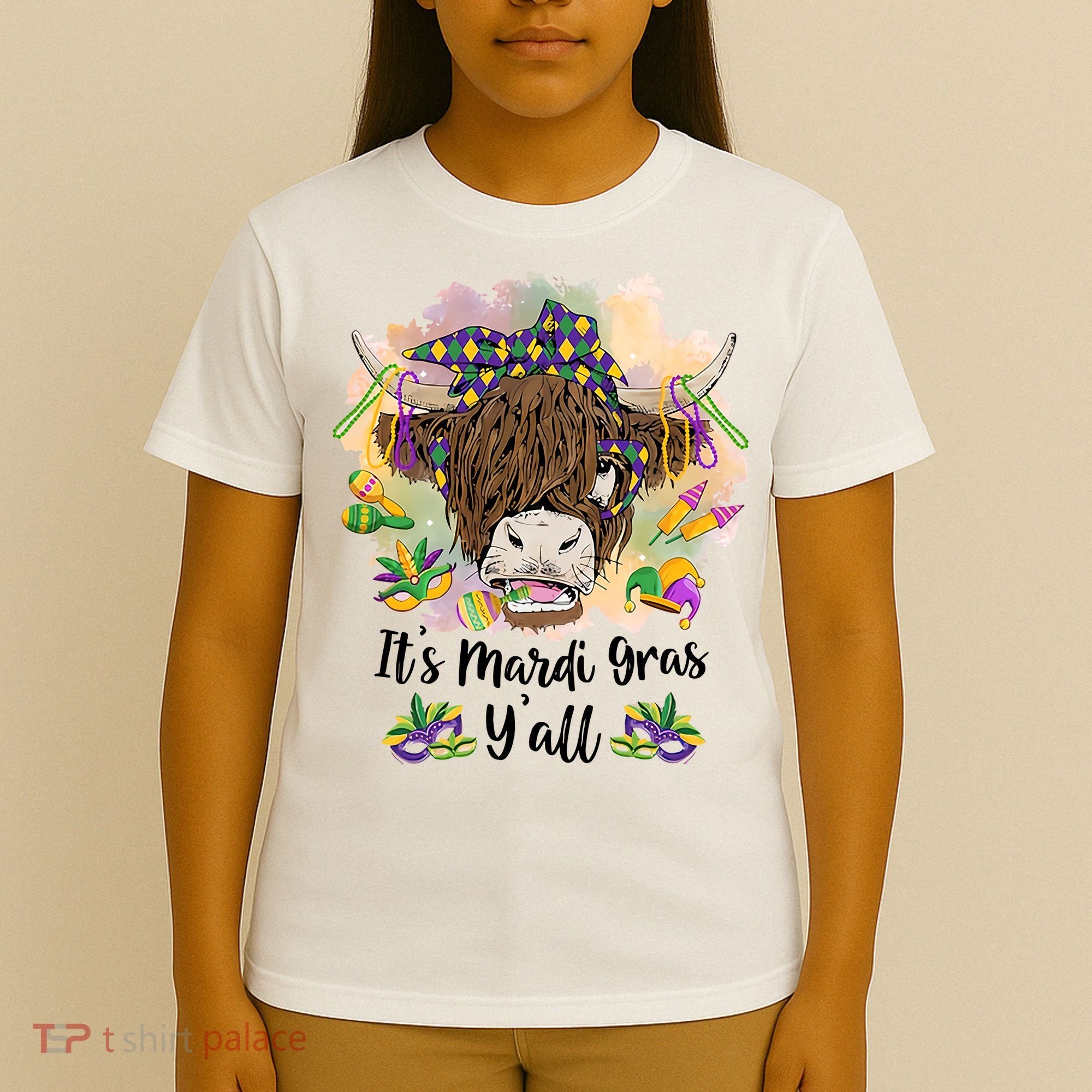 It's Mardi Gras Y'all Heifer Cow Farmer Farming Funny T-Shirt