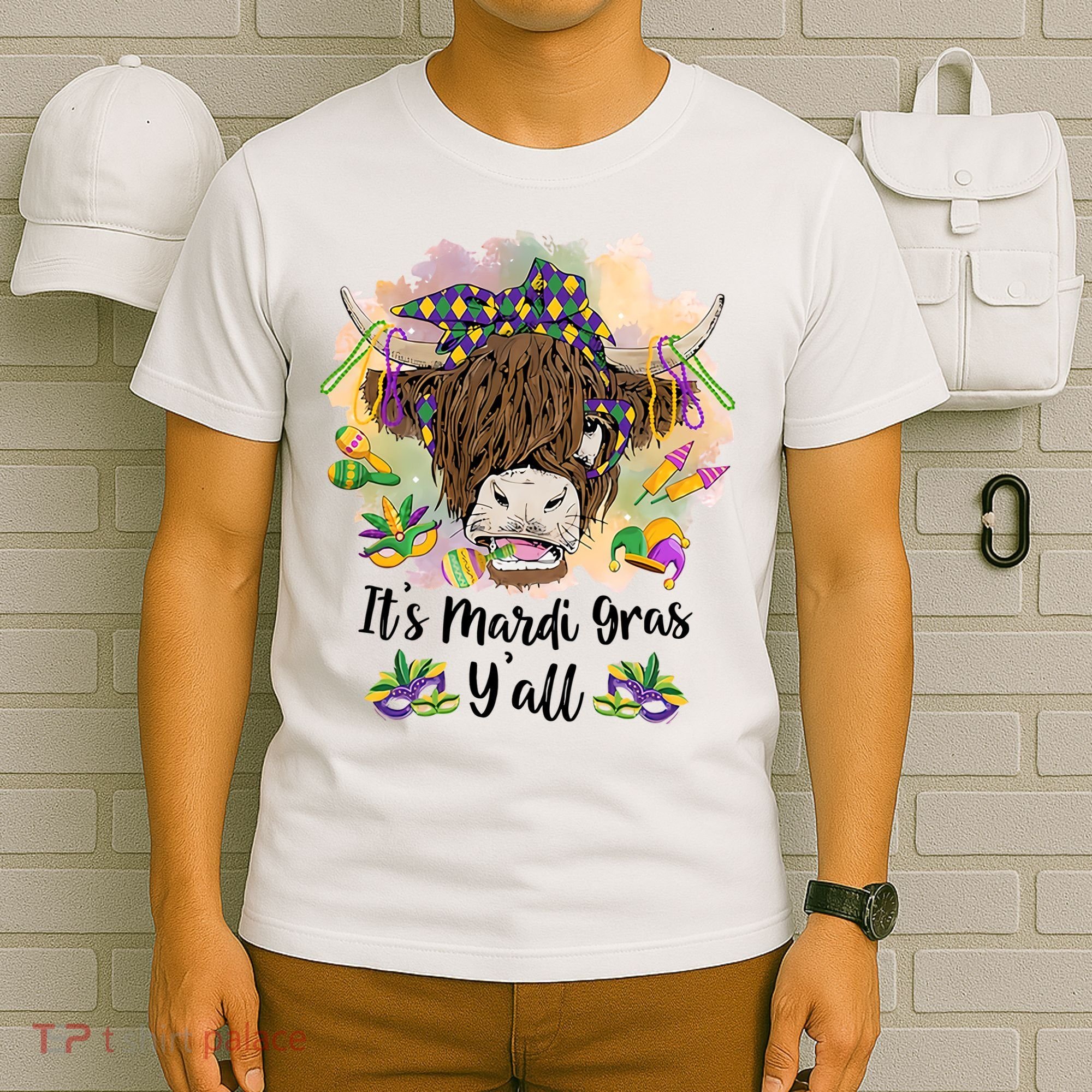 It's Mardi Gras Y'all Heifer Cow Farmer Farming Funny T-Shirt